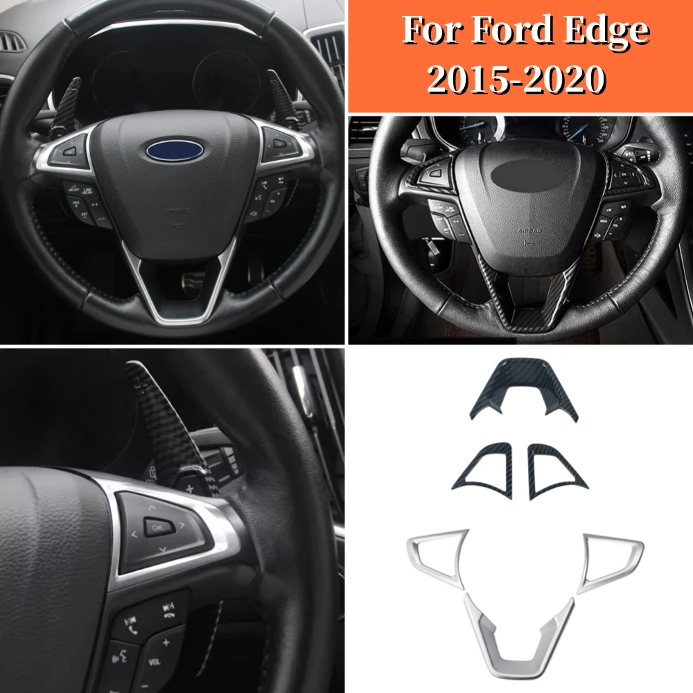 

ABS Carbon fiber Matte Silver Car-styling Accessories Steering Wheel Covers Trim Decorative Sticker For Ford Edge 2015-2019 2020