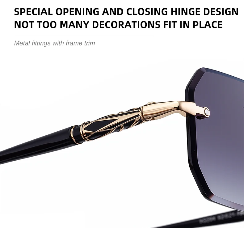 Quadratische randlose Punk-Sonnenbrille für Herren 2026 – Luxusmarke, trendige UV400-Fahrerbrille, polygonale rahmenlose Sonnenbrille für Männer – Detail 8