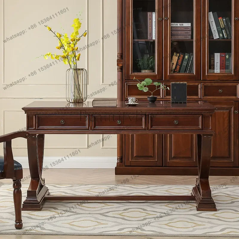 

yj57 American solid wood desk all solid wood log simple retro desk