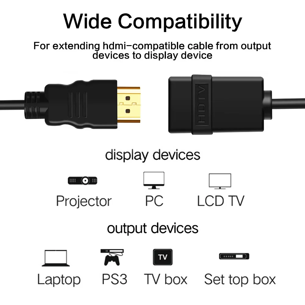 3FT HDMI-applicable Extension Cable Male to Female 0.5M 1M Connector Adapter Port 1080P For HD TV LCD Laptop Projector