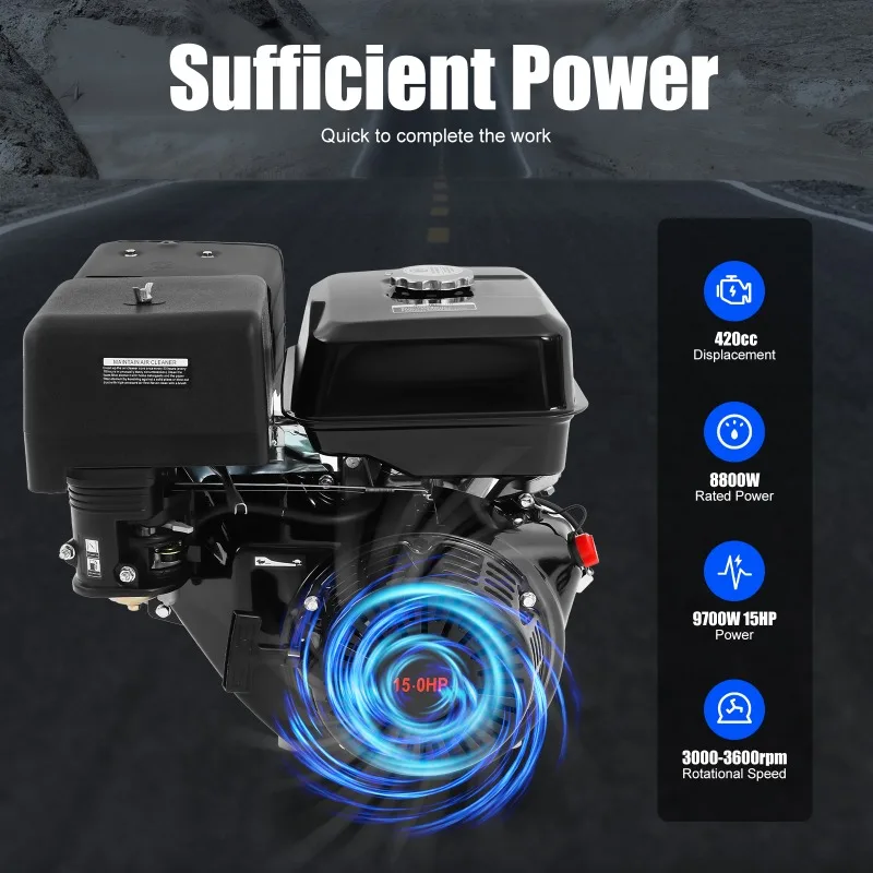 Gasoline Engine 15HP 420cc 4stroke Go Kart Motor Gasoline Engine Single Cylinder Air Cooling for Water Pumps Vibrators Generator