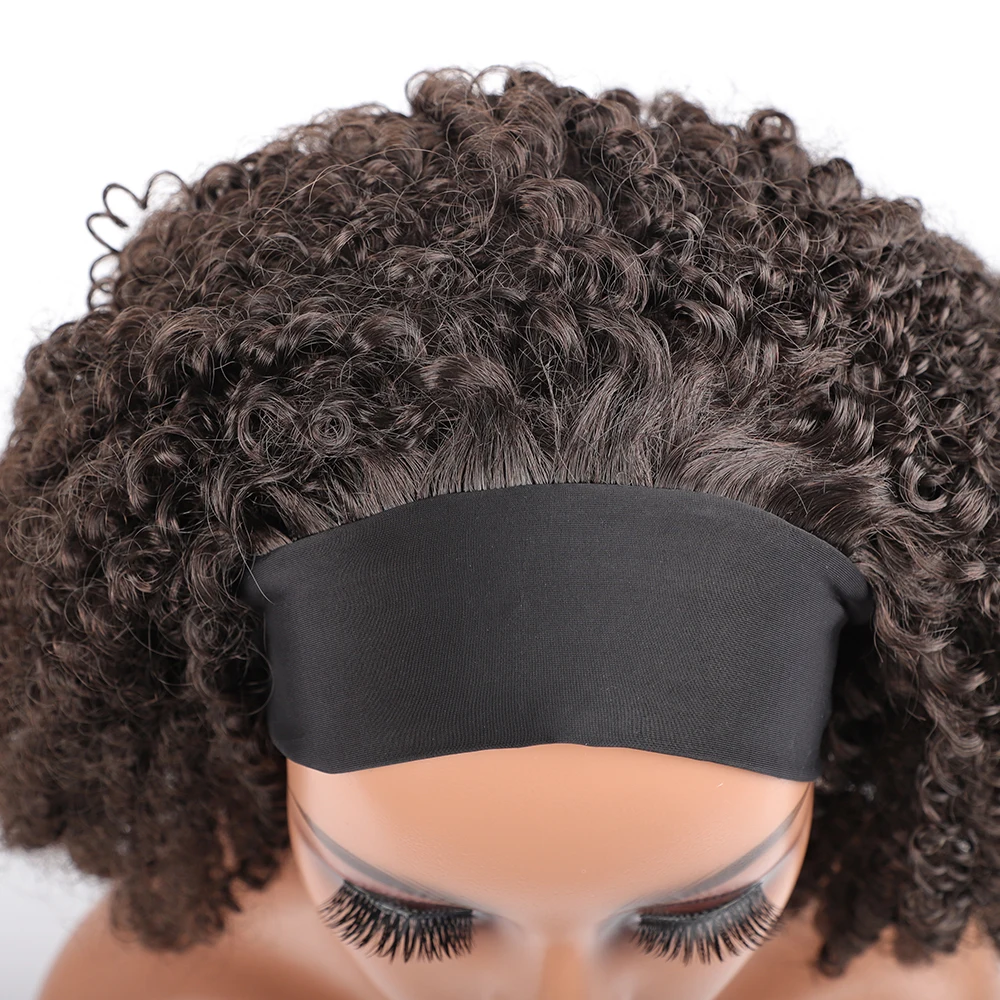 عقال شعر مستعار الاصطناعية مجعد قصير شعر مستعار بتصميم مُجعد مع ضمادة شعر مستعار أمريكي أفريقي أسود أنثى عقال شعر مستعار المرأة الشعر الاصطناعية
