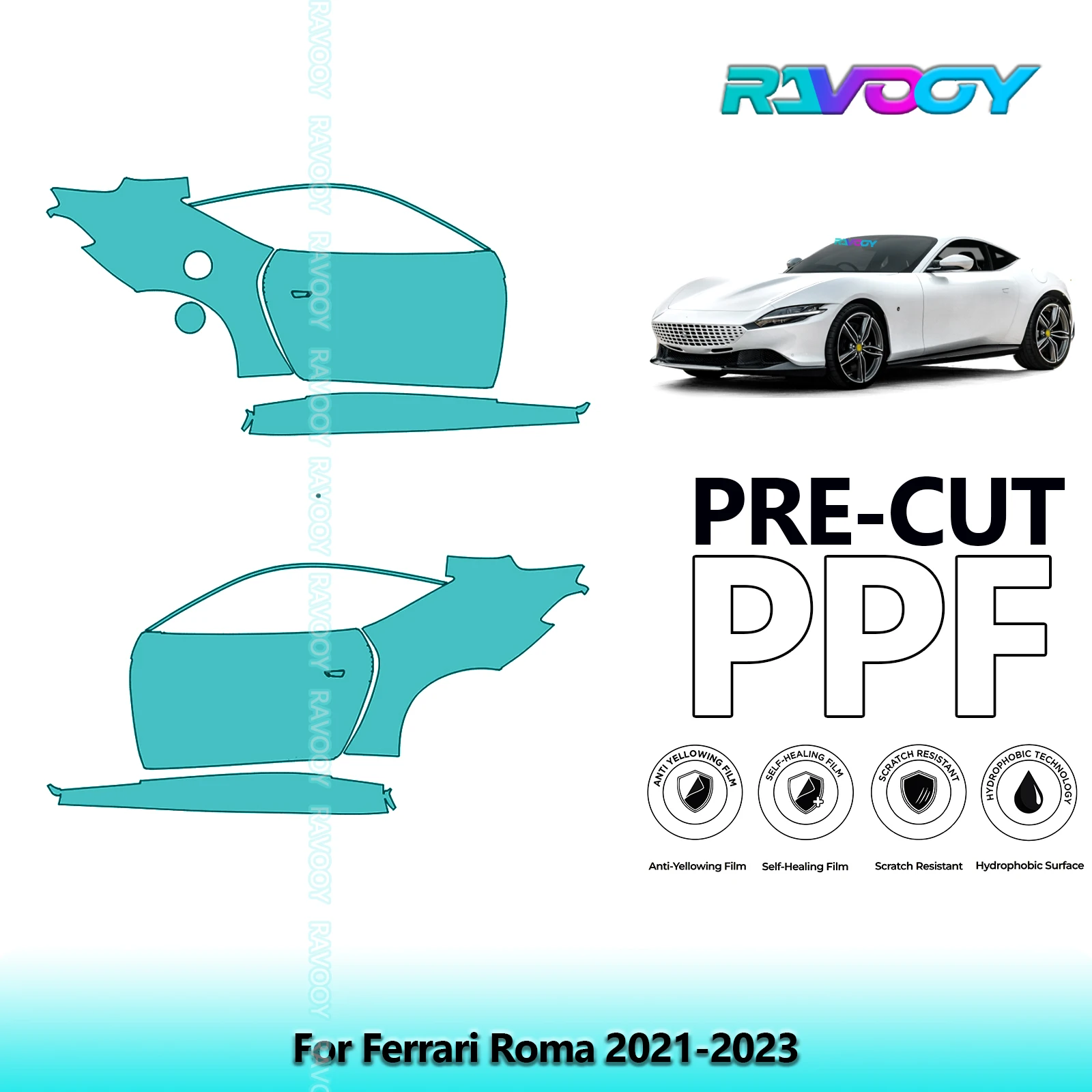 

For Ferrari Roma 2021-2023 8.5mil Clear Matte Pre-Cut PPF Door & A/B Pillar Kit TPU Paint Protection Film Set