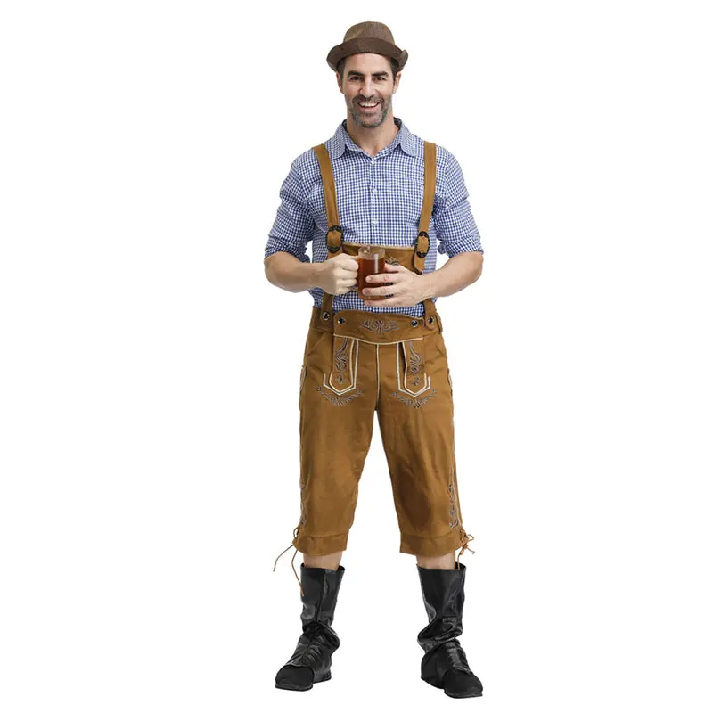 

Male Lederhosen Shirt and Hat Three-Piece Set Oktoberfest Costume Traditional Bavarian Festival Procession Cosplay Party Dress