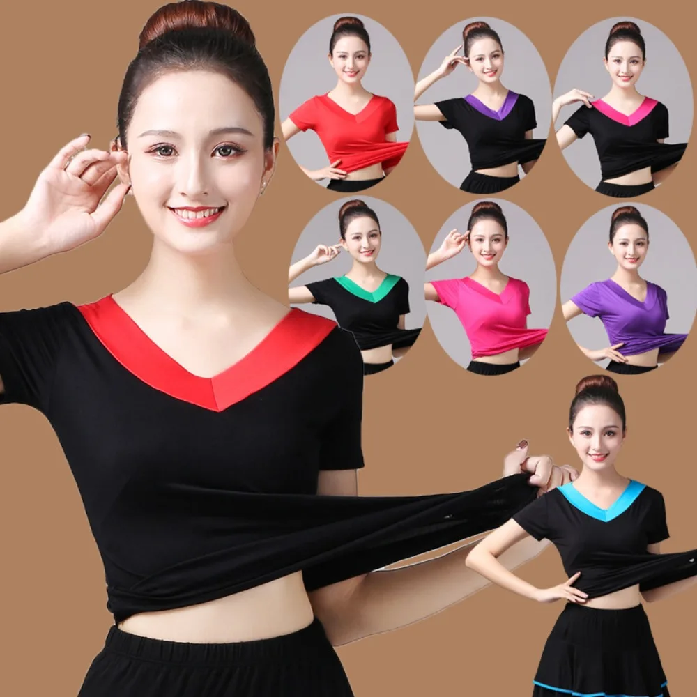 Senior Women's Square Dance Top - V-Neck Modal T-Shirt (Breathable Moisture-Wicking, Loose Fit for Dancing)