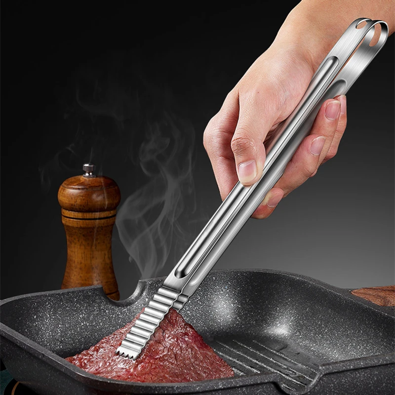 7-Size Stainless Steel Korean Wave Design Barbecue Tongs Thicken Food Serving Clip Ice-Cube Clamp Restaurant Buffet