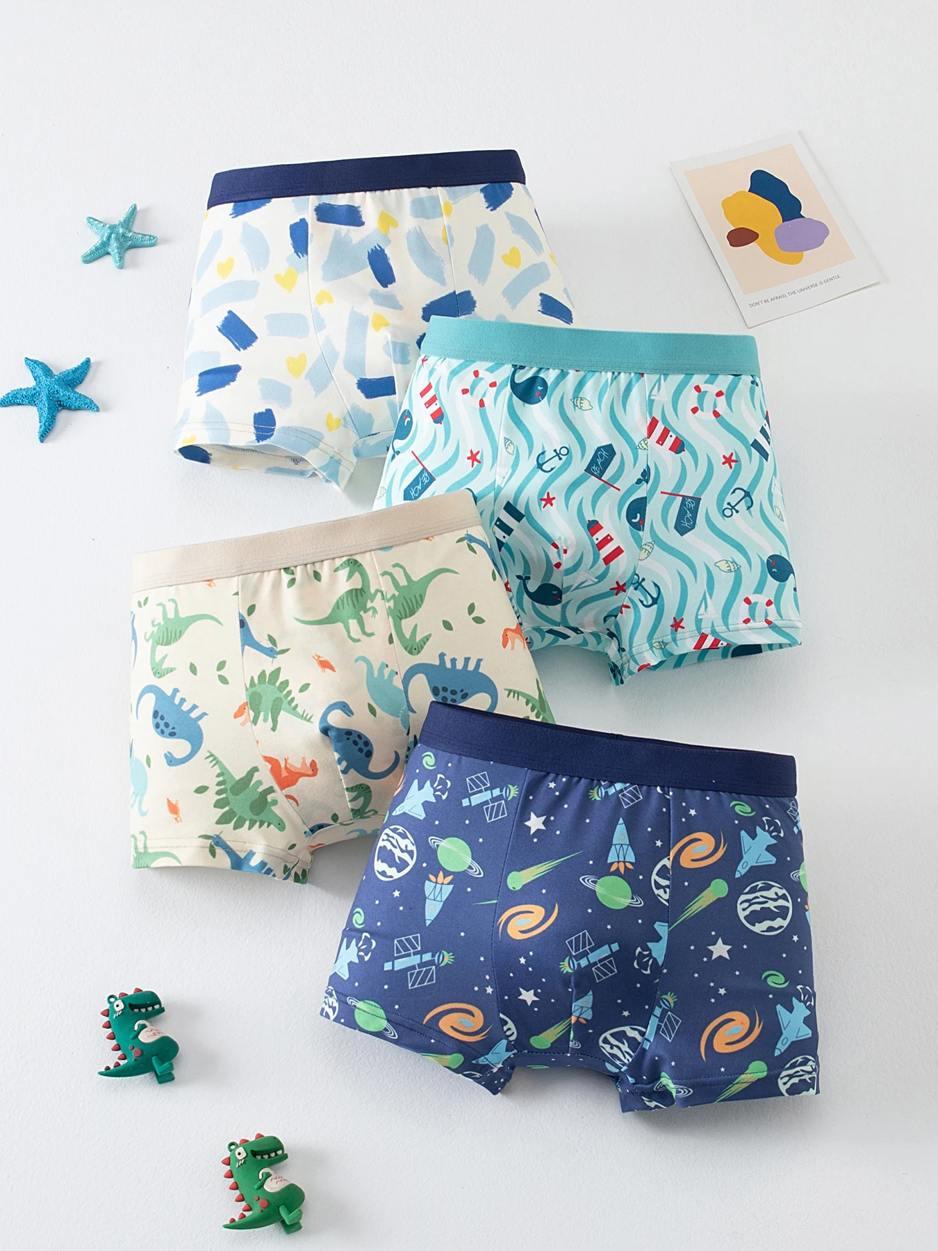 4 Stücke niedlicher Cartoon-Unterwäsche mit elastischem Bund für Jungen für alle Jahreszeiten, bequeme Boxershorts, mehrfarbige Haushalts-Shorts – Detail 5