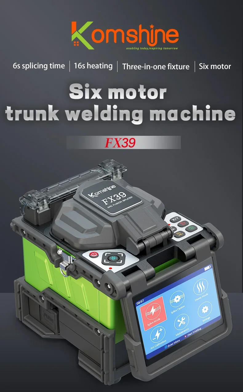 Komshine FX39 Optic Fusion Splicer FTTH 6 Motors Core Alignment  fiber optic Welding Machine Multi Language