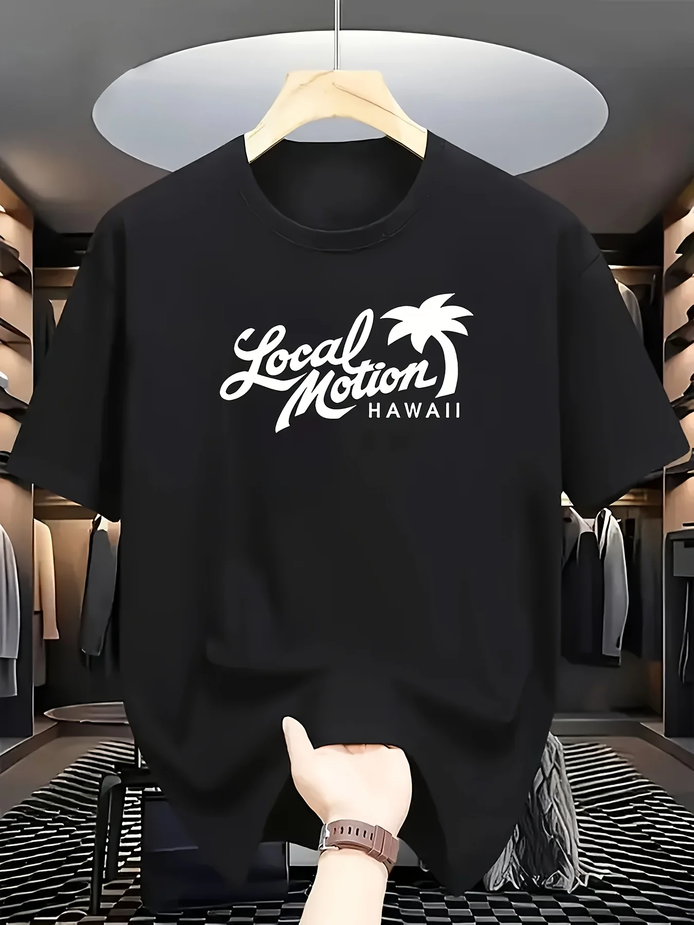 

White Hawaiian Palm Tree & Local Motion HAWAII Print T-Shirt - Short Sleeve Round Neck Summer Beachwear