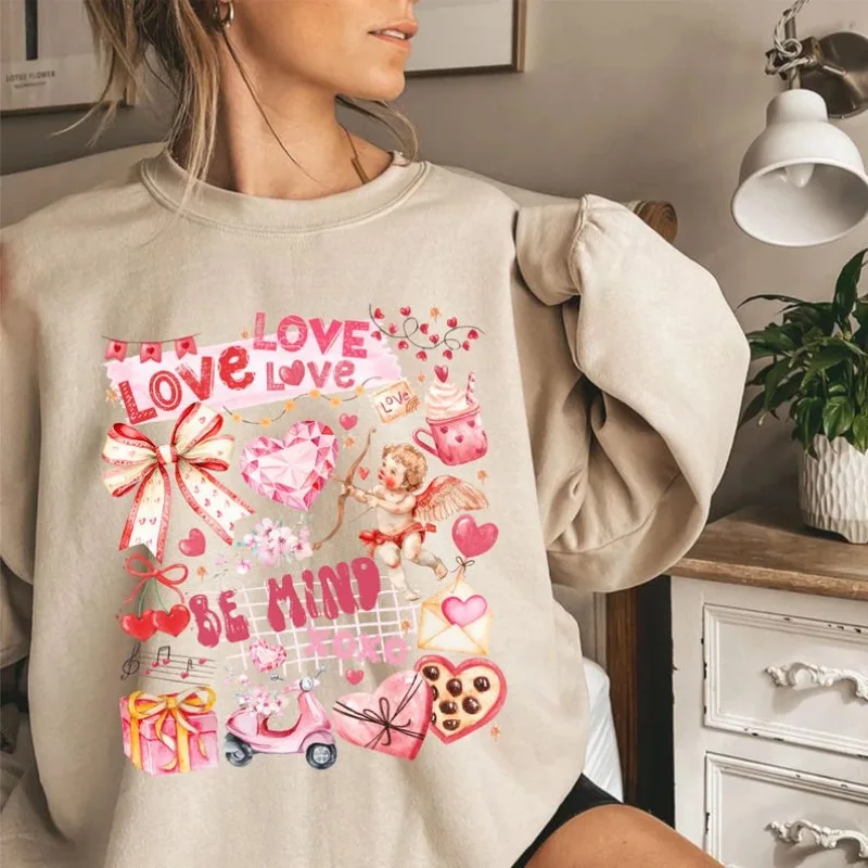 Preppy Valentines Day Collage Winter Swearshirt Checkered Coquette Valentine Design Preppy Floral Leopard Be Minethermal Hoodie