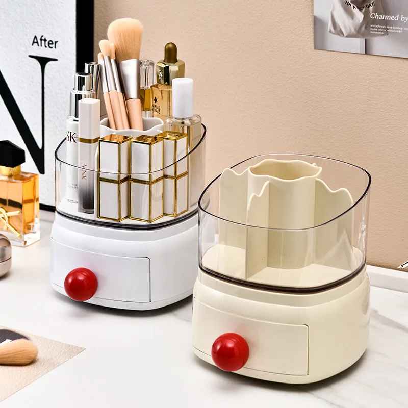 

Rotating Cosmetics Storage Box Makeup Brush Storage Cylinder Multifunctional Desktop Grid Large Capacity Organizing Box