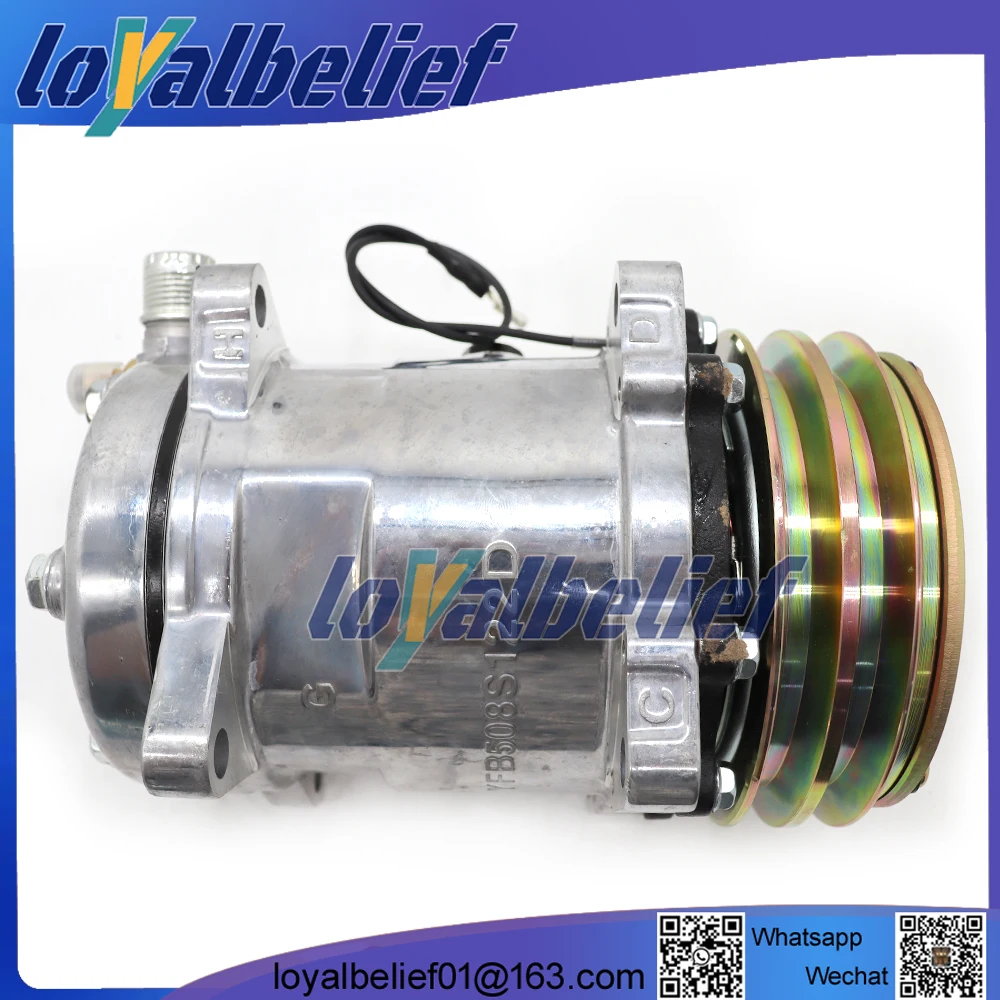 Air Conditioner Compressor Sanden 5H14 Sanden 508 SD508 Tractor Excavator Heavy Duty Truck 12V / 24V 2 Groove V Blet Pulley