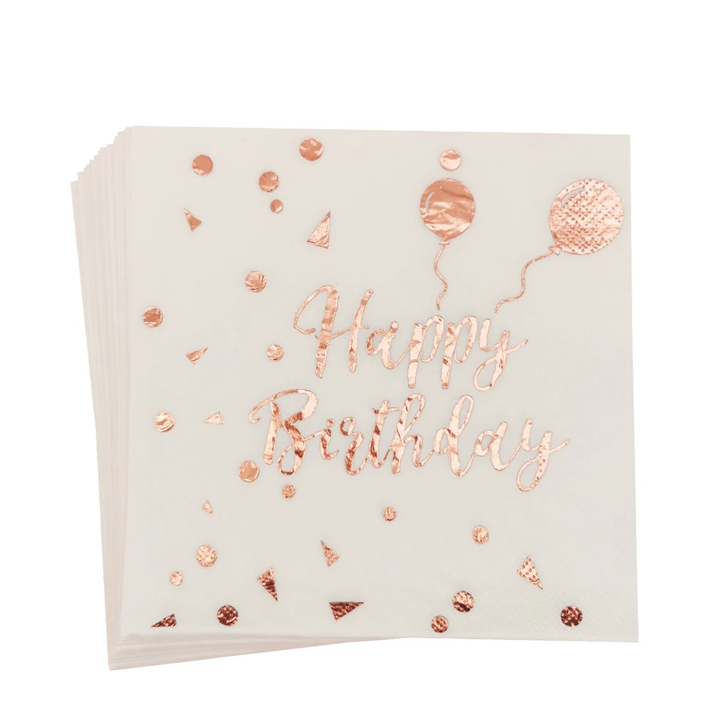 1 beutel Rose Gold Alles Gute Zum Geburtstag Papier Servietten Einweg Abendessen Hand Serviette Party Tablescape Hause DIY Party Dekoration Supplie – Detail 4