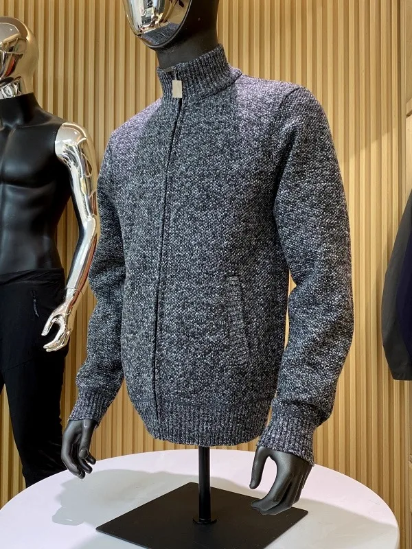 Men's Fce Lined Knitwear Jaet Casual Zipper Closure Long Sve Warm Soft Polyester Fiber Stand Collar Open Cardigan Swe...