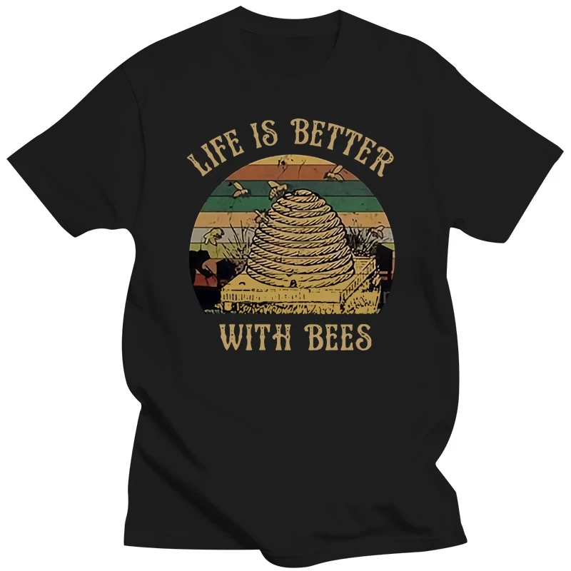 Life Is Better With Bees Bee Lovers Retro Vintage Men Tshirt Black Cotton S 4Xl