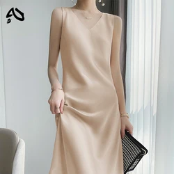 Original Women's Dress Solid Colorsexy V-neck Sleeveless Elegant Satin Party Dress Korean Style Harajuku Vestido Dresses 드레스