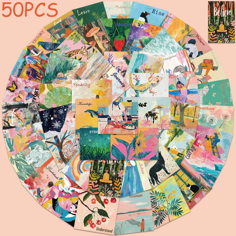 

50pcs Motivational Watercolor Art Poster Stickers Decals For Phone Scrapbook Luggage Skateboard Helmet DIY Graffiti Stickers