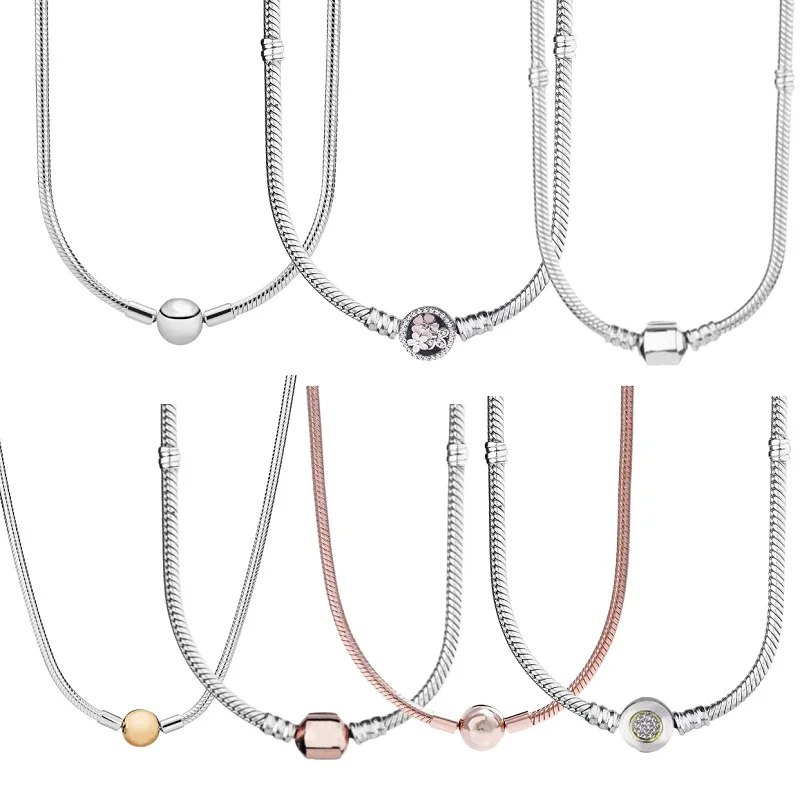 hot 100%925 sterling silver classic heart square flower snake bone necklace for women suitable for pendant fashion jewelry gifts