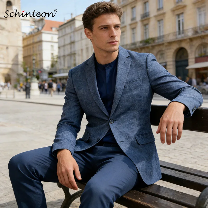 

Мужской тонкий пиджак Schinteon: деловой повседневный стиль, высокое качество, для вечеринок и свадеб, приталенный крой, синий, верхняя одежда, костюм, новинка 2026 года