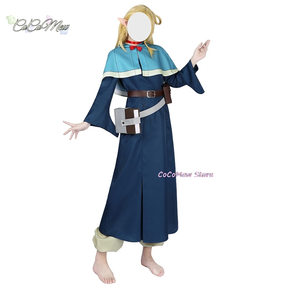 Marcille Donato Cosplay Costume Delicious in Dungeon Food Marushiru Donatou Danjon Meshi Set Wig Halloween Elf Ears Staffs Props