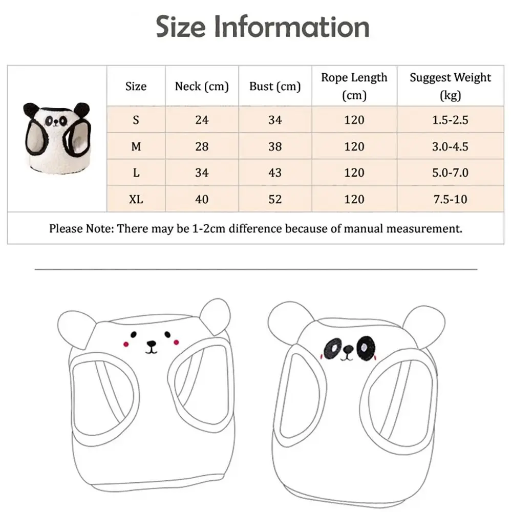 Cute Fleece Panda Pattern Puppy Chest Back Breathable Pet Harness Small Medium Dog Outdoor Traction Cat Collar Accessories