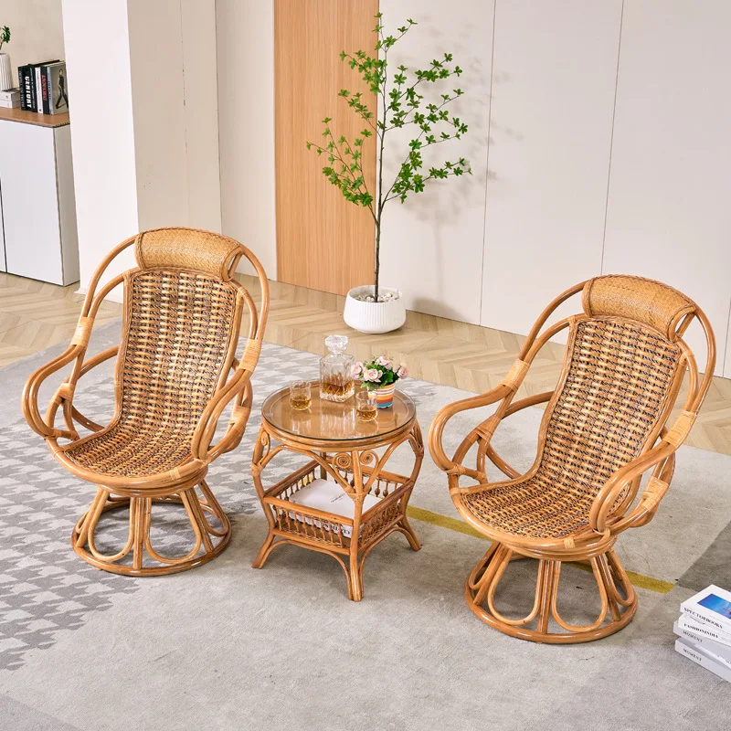 

Indonesian plant real rattan furniture swivel lounge chair 360 degree swivel balcony chair combination set rattan