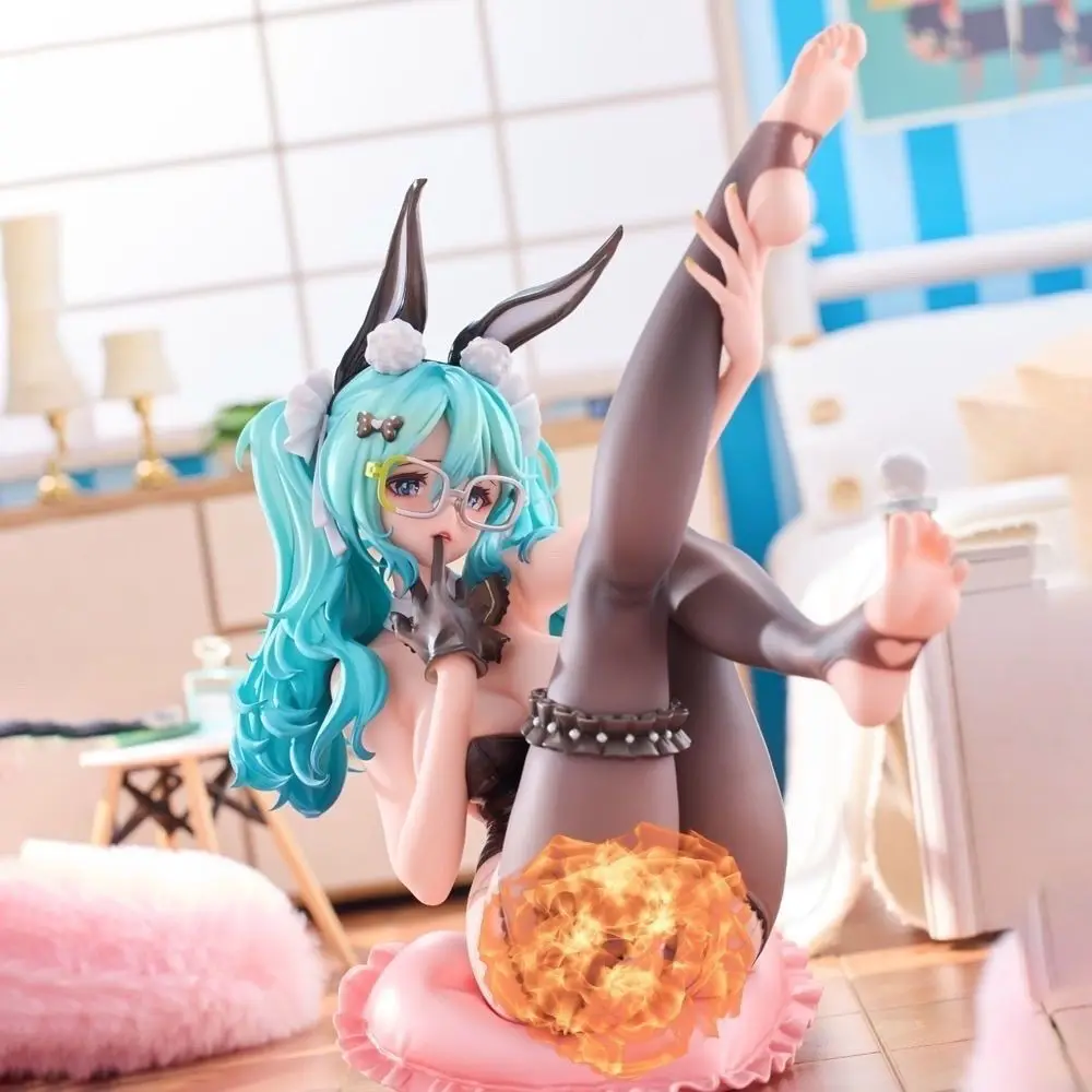 Sexy coelho orelha menina preto seda vestir-se figura de ação 16cm anime menina estátua coleção modelo quarto mesa ornamento brinquedos boneca presentes