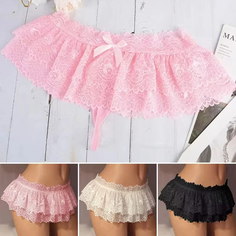 Women Sexy Lace Panties Ruffle Trim Lingerie Briefs Soft Comfortable Briefs Lolita Pink White Black