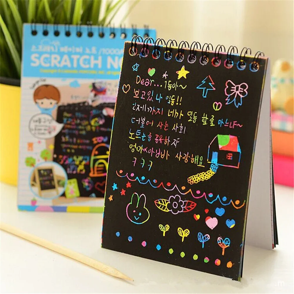 1 Pcs Scratch Painting Note Scratch Art Paper DIY Children Magic Rainbow Scraping Drawing Art Paper Notepad Stationery Toys