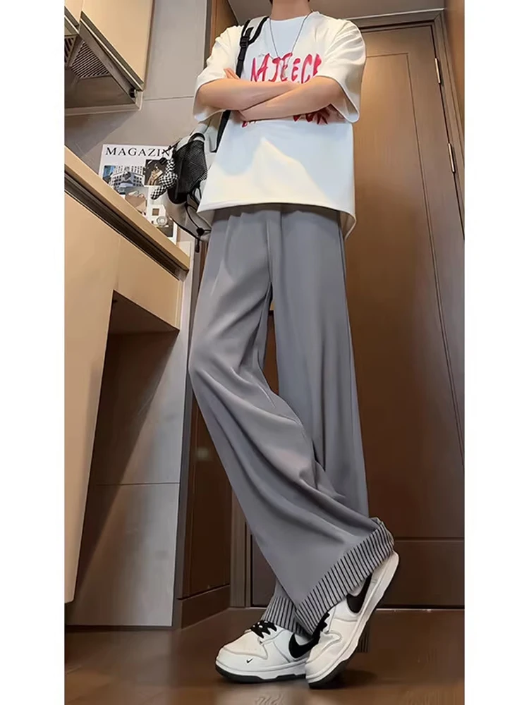 

Bla American Splice Ice Silk Men's Summer Thin Loose Straight Leg Wide Leg Pants Cleanfit Drapey Long Trousers Casual Pants