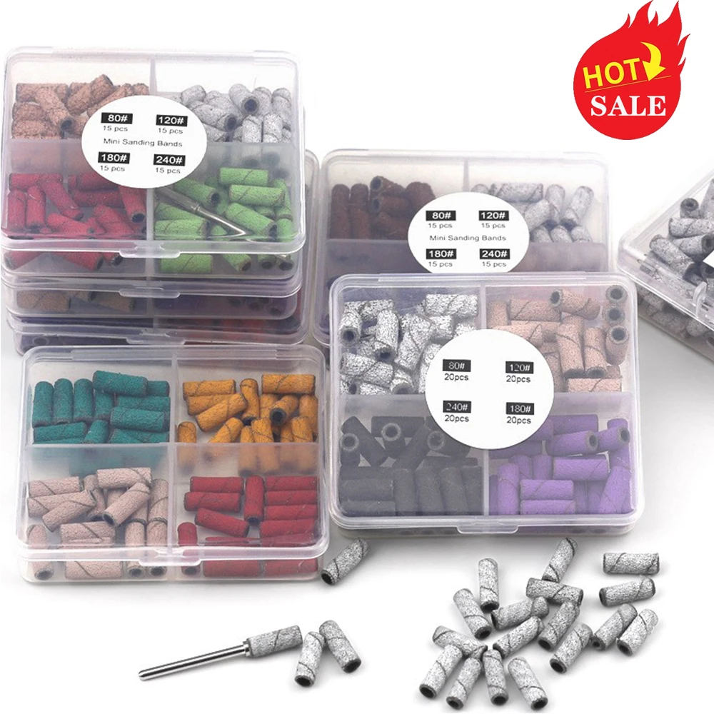 

60Pcs Mini Sanding Bands 3.1MM Small Sand Band 120/180 Grit With Nail Drill Bits For Manicure