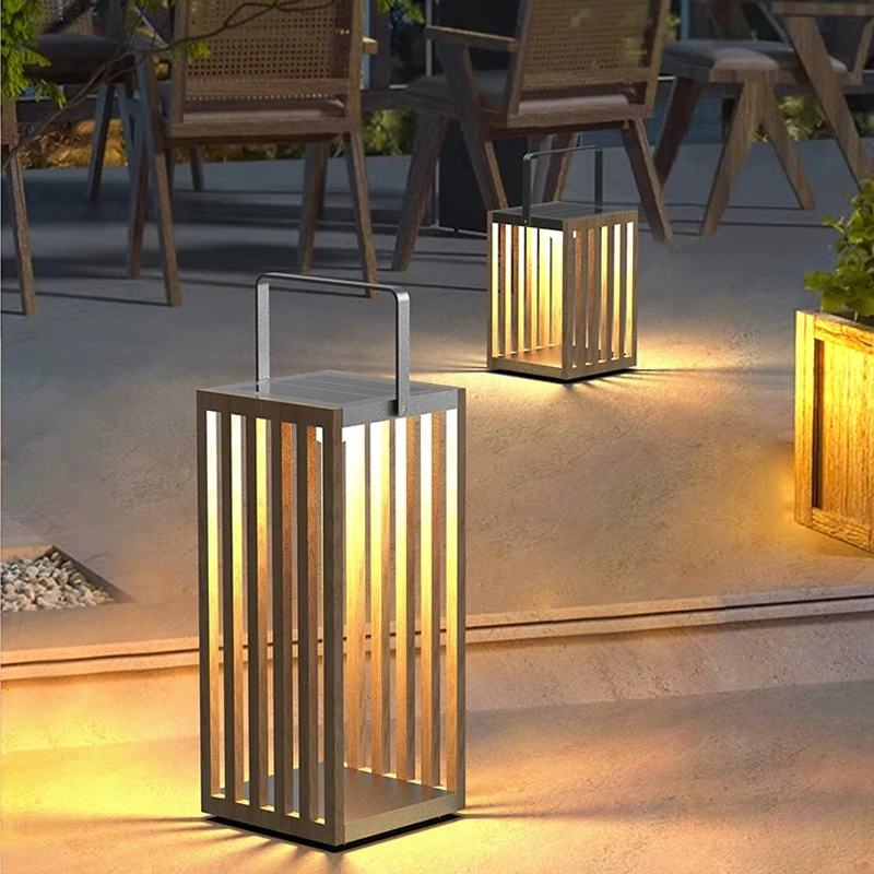 Villa Garden Lawn Light Balcony Atmosphere Outdoor Courtyard Solar Lawn Light Waterproof Outdoor Wood Grain Garden Light