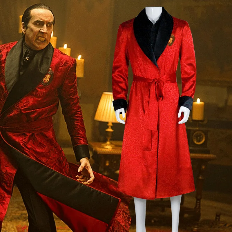 

New Movie Renfield Cosplay Dracula Bathrobe Adult Men Red Robe Shirt Pants Belt Suits Halloween Party Horror Vampire Costume