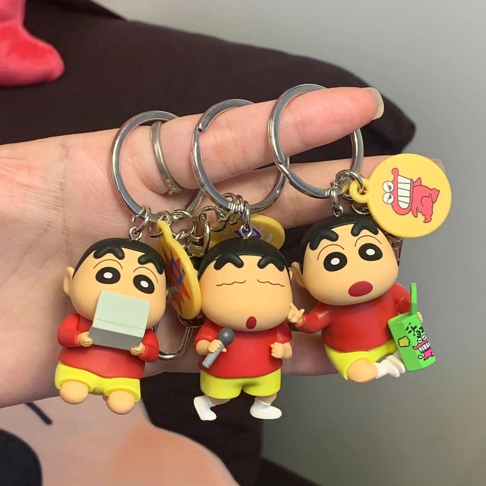 Genuine New 2024 Anime Crayon Shin-chan Kawaii Q version daily Funny Figure PVC Model Toys Doll Couple pendant Keychain Gifts