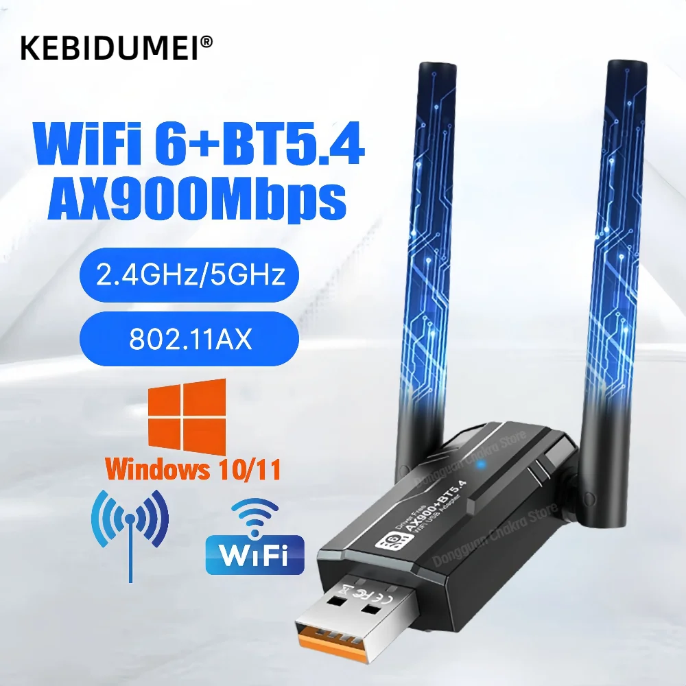 WiFI 6 900 Мбит/с USB-адаптер Bluetooth 5.4 Беспроводная сетевая карта AX900 Двухдиапазонный USB-ключ Wi-Fi6 для ПК Win 10 11 Драйвер бесплатно