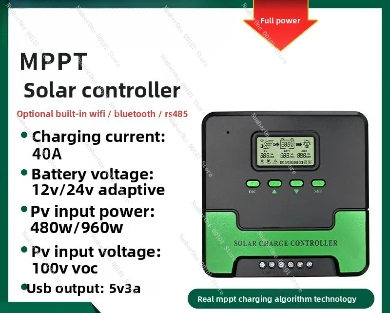 Solar charge controller 12v/24v/40a smart pv charger for home solar power generation systems