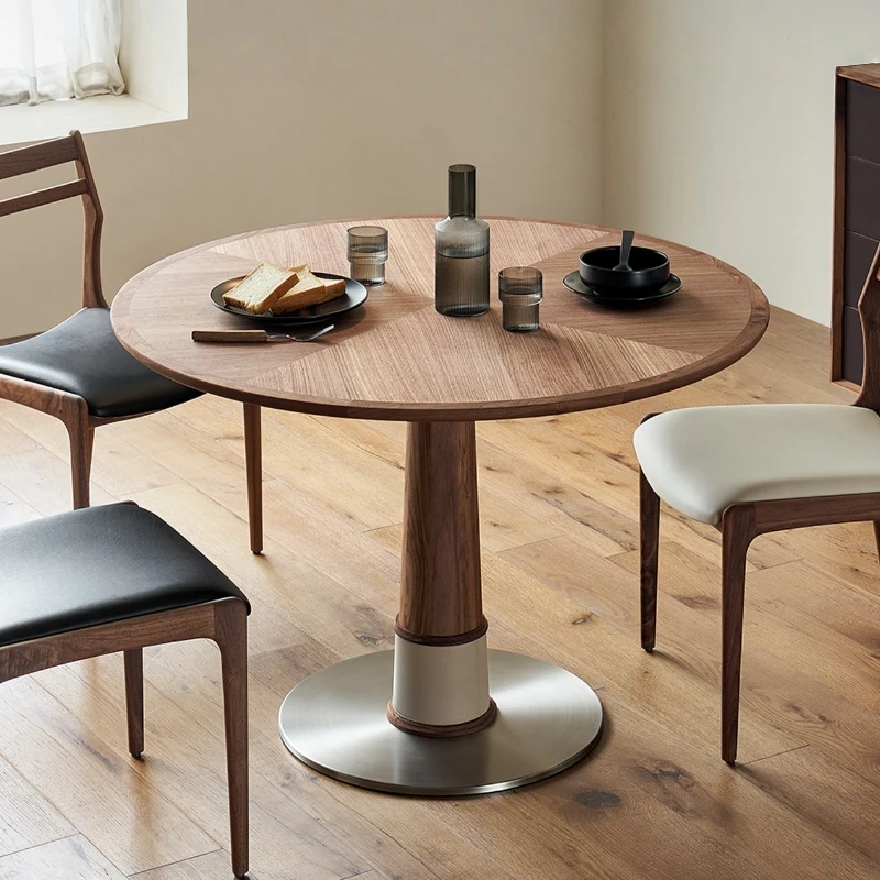 

Black walnut, solid wood round dining table, small apartment, rock slab round table