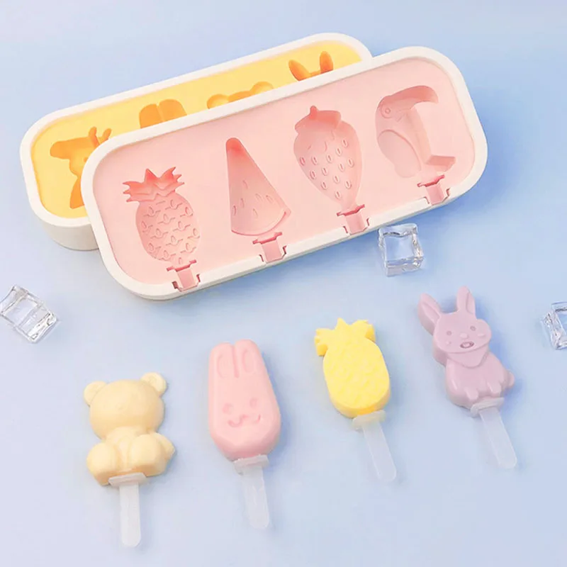 Siliconen Cartoon Schimmel Diy Zelfgemaakte Ijs Pudding Popsicle Doos Kaas Sticks Food Grade Mold Keuken Ice Cube Maker