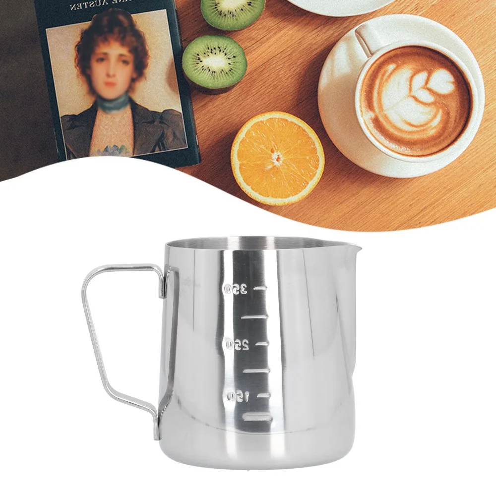 Coffee Accessories Stainless Steel Frothing Cup Pointed Spout Silver Coffee Pitcher With Scale Frothing Jug Milk Steaming