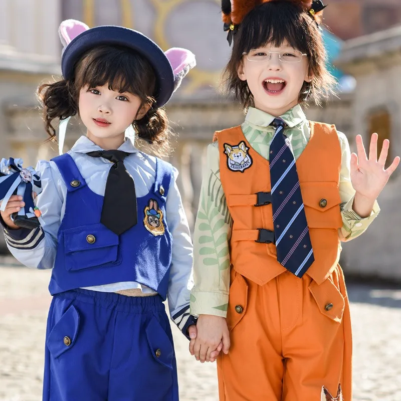 

Zootopia Judy Hopps Nick Children Costume Role Playing Rabbit Police Officer Vest Three-piece Set Theme Party Outfits