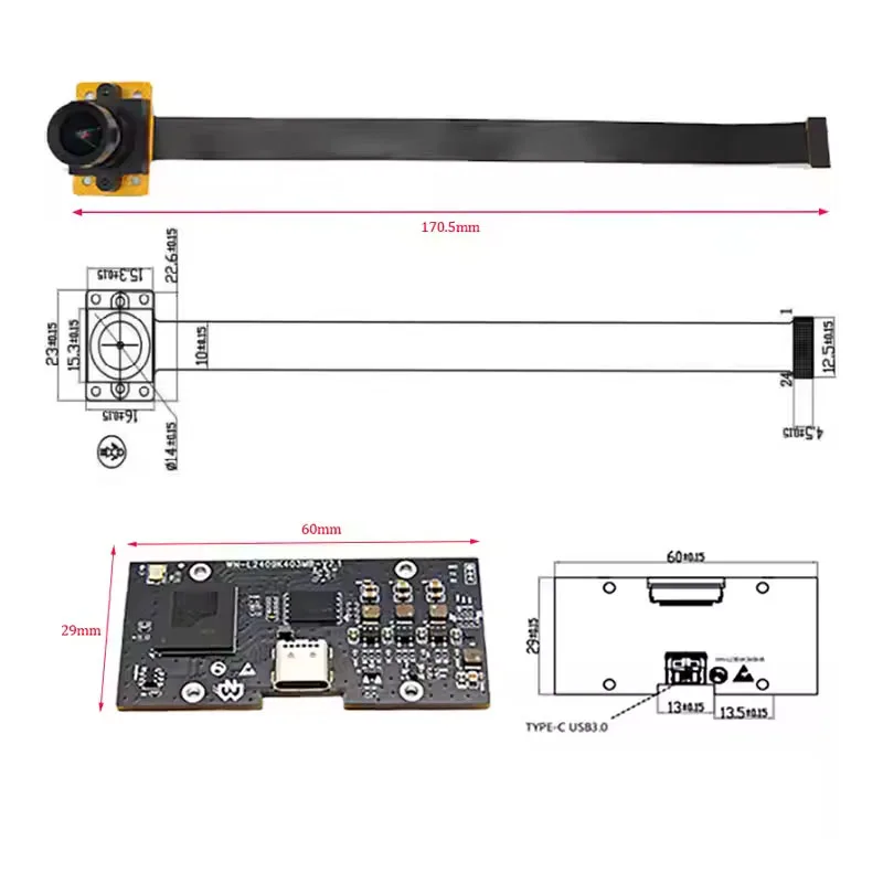 4K 8MP HD 1/2 بوصة OS08A10 USB3.0 وحدة الكاميرا FF 93 °   النوع C MJPEG، YUV2، NV12، H264، H265 مكتمل مع بروتوكول UVC