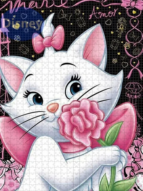 Mary Cat Disney Cartoon Pet White Cat 1000 Pieces Puzzle Kids Brain Burning Puzzle Game Pictures Home Decoration