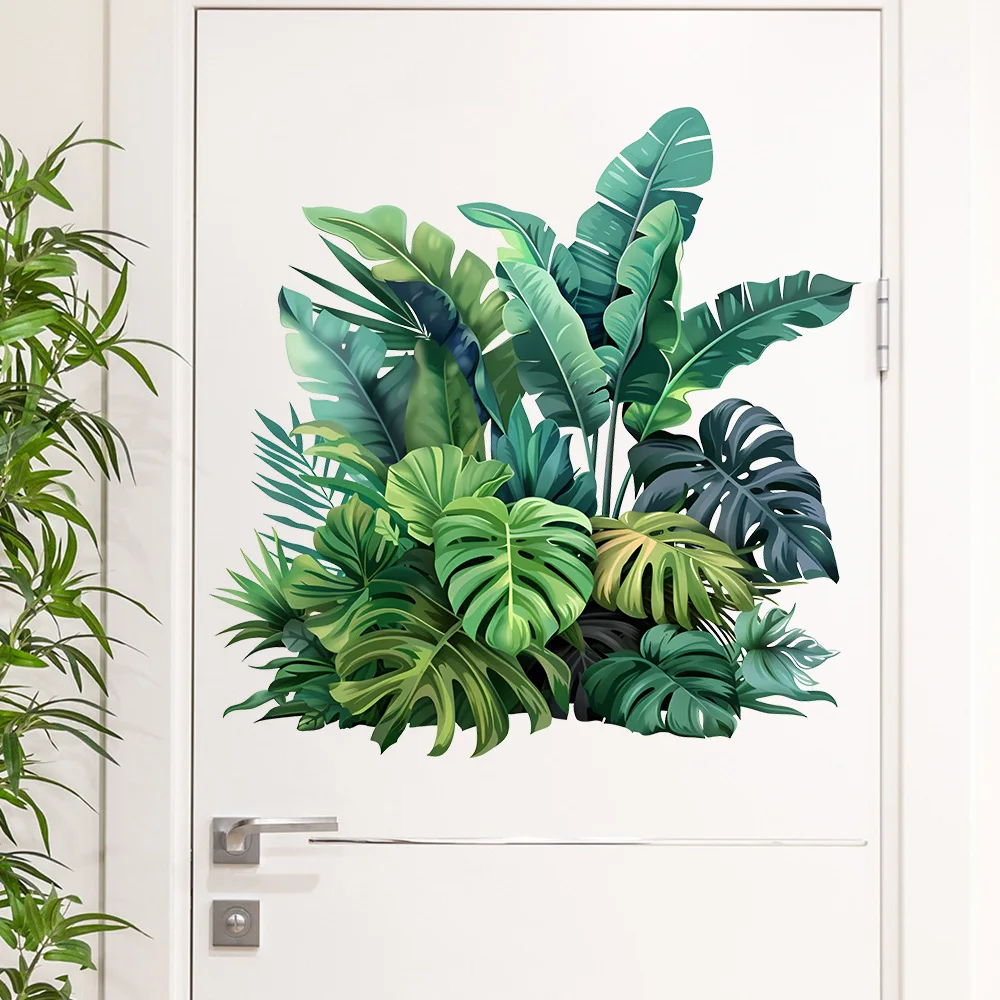Green Plant Wall Stickers Home Decor Living Room Tropical Rainforest Palm Leaves Decal Wall Mural Children Room Wallpaper