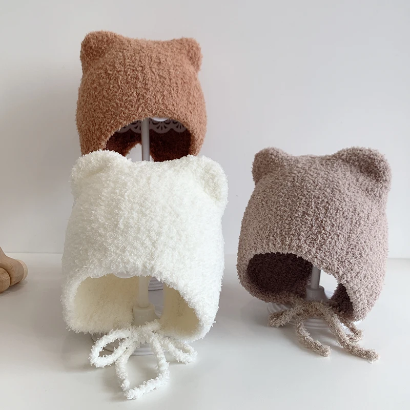 Winter-Babymütze mit Cartoon-Ohrenschutz, weiche, warme Strickmütze für Jungen und Mädchen, niedliche Katzen-Häkelmützen, Gorros für Kinder – Detail 3