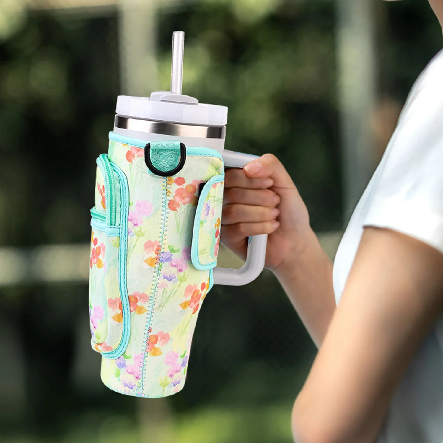 Kawaii Daisy Tumbler Bag for Stanley Cup 40oz Accessories Cute Water Bottle Carrier Bag with Adjustable Strap Cup Holder Pouch