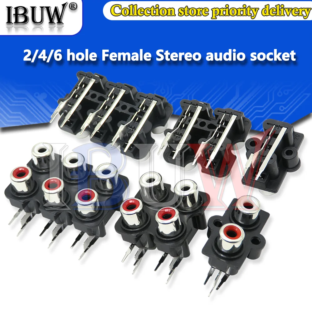 5PCS 2/4/6 hole RCA Female Stereo audio Jack AV Audio input socket Connector Lotus row Amplifier Interface Signal connection