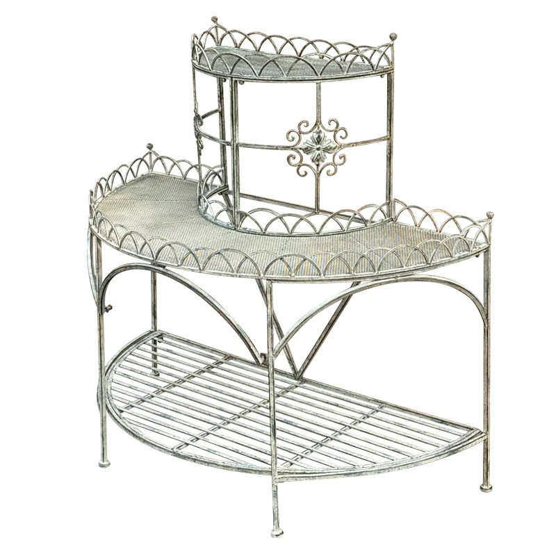 

Retro wrought iron floor-to-ceiling flower stand outdoor garden multi-layer shelf pot rack