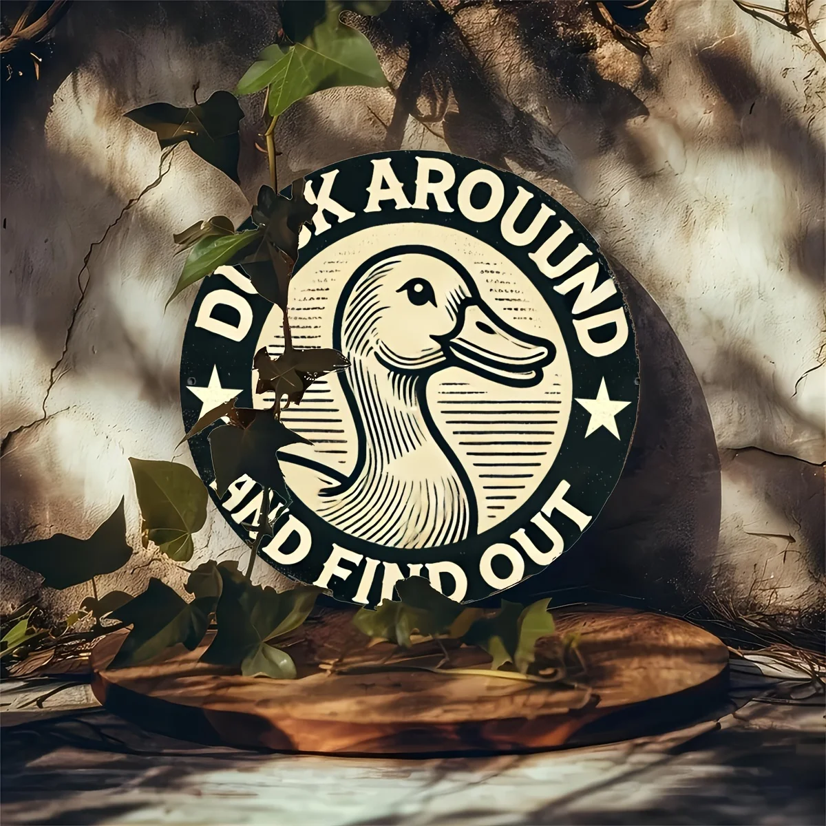 2D Flat, 1pc 2D Print Metal Iron Sign Room Decor 1pc Vintage Duck Around and Find Out Metal Sign, 19.81cm Round Wall Art Decor f