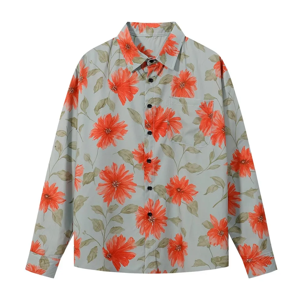 

Эстетические свободные гавайские рубашки с длинными рукавами в стиле гранж с цветочным принтом, готическая мужская и женская блузка, уличная одежда, топы на пуговицах Aloha, зима-весна
