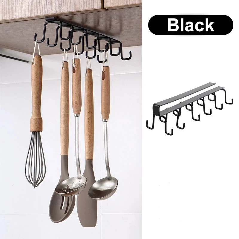 Cabinet Storage Rack Multifunctional Wardrobe Organizing Rack 6/12 Hooks Kitchen Cup Holder No Punching Storage Rack Organizer